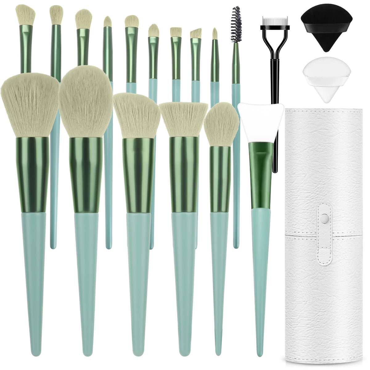 LUXBRU 20pc makeup brush set neatly arranged for a flawless makeup look