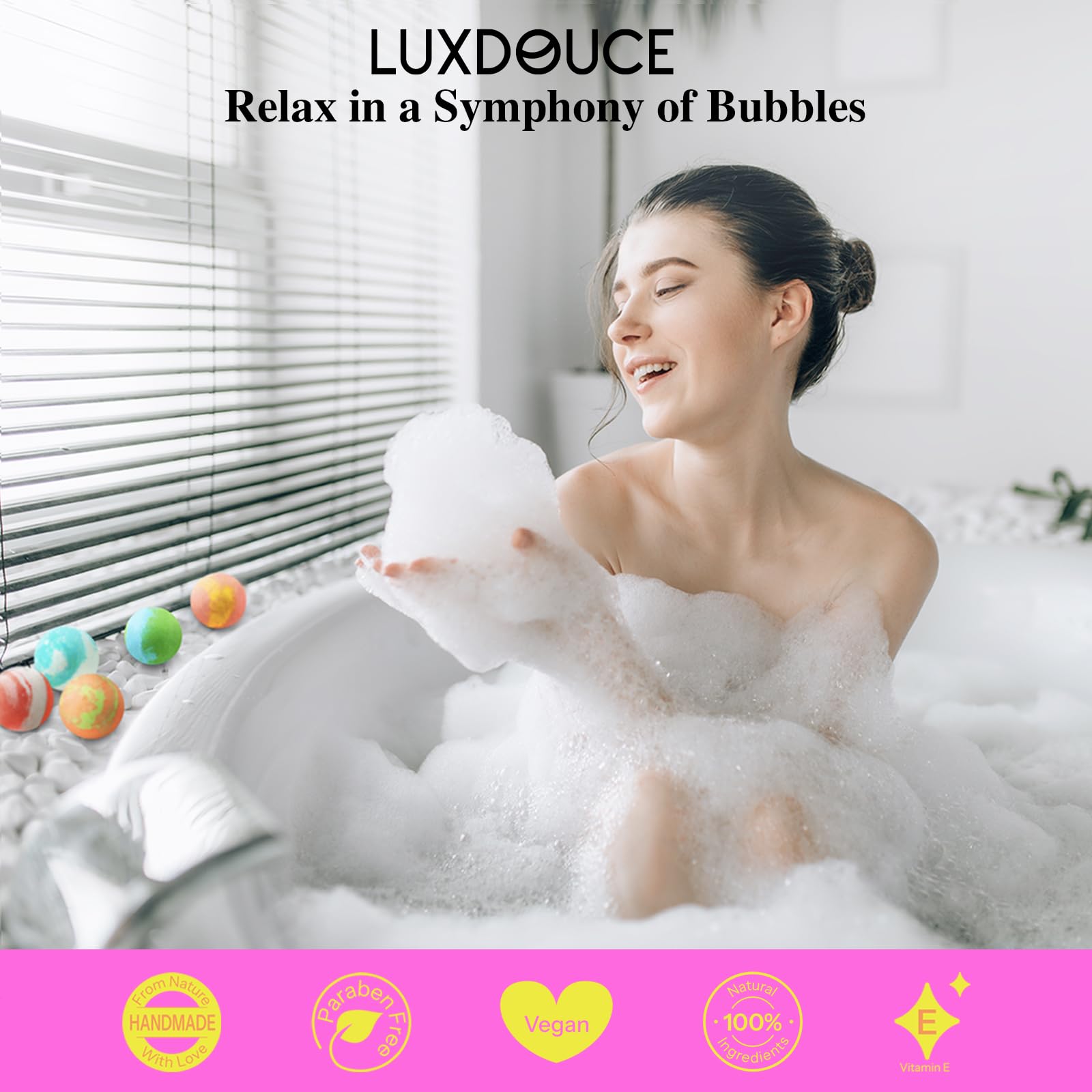 LUXDOUCE bath bombs dissolve cleanly to prevent tub staining and residue.