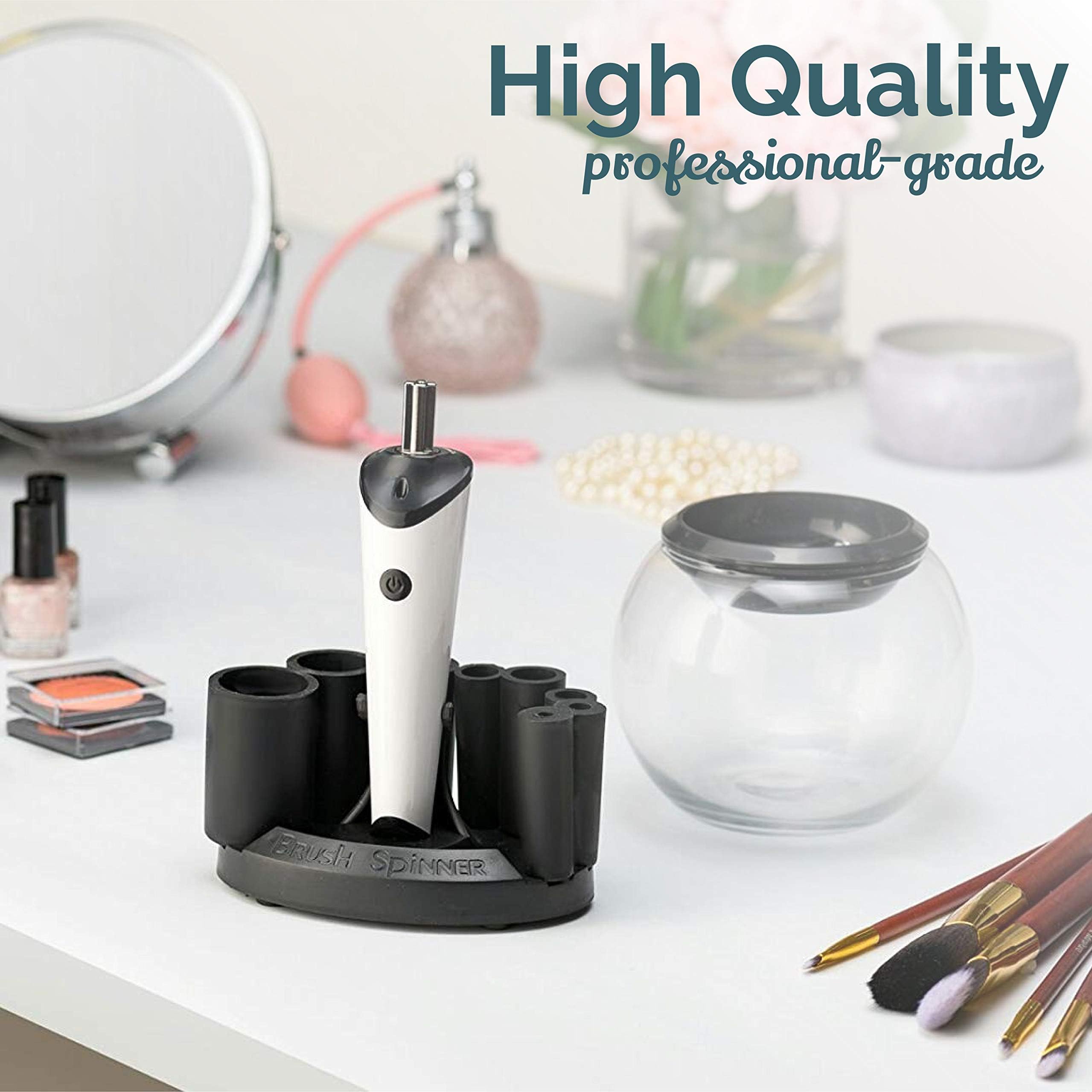 Brush cleaner's spinner in action delivering gentle rotation without bristle damage