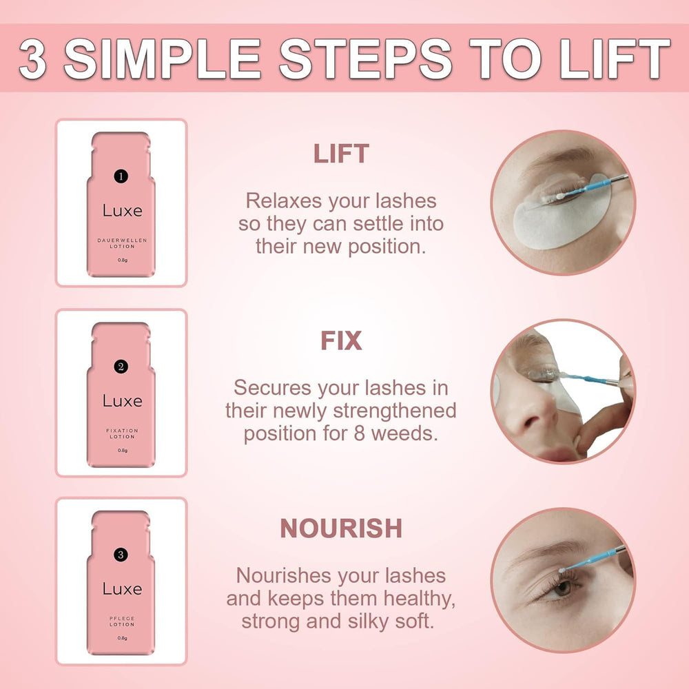 Luxe Cosmetics Luxe Lashlift dermatologically tested label for sensitive eyes
