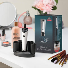 Luxe electric makeup brush cleaner machine shown in action for quick cleansing