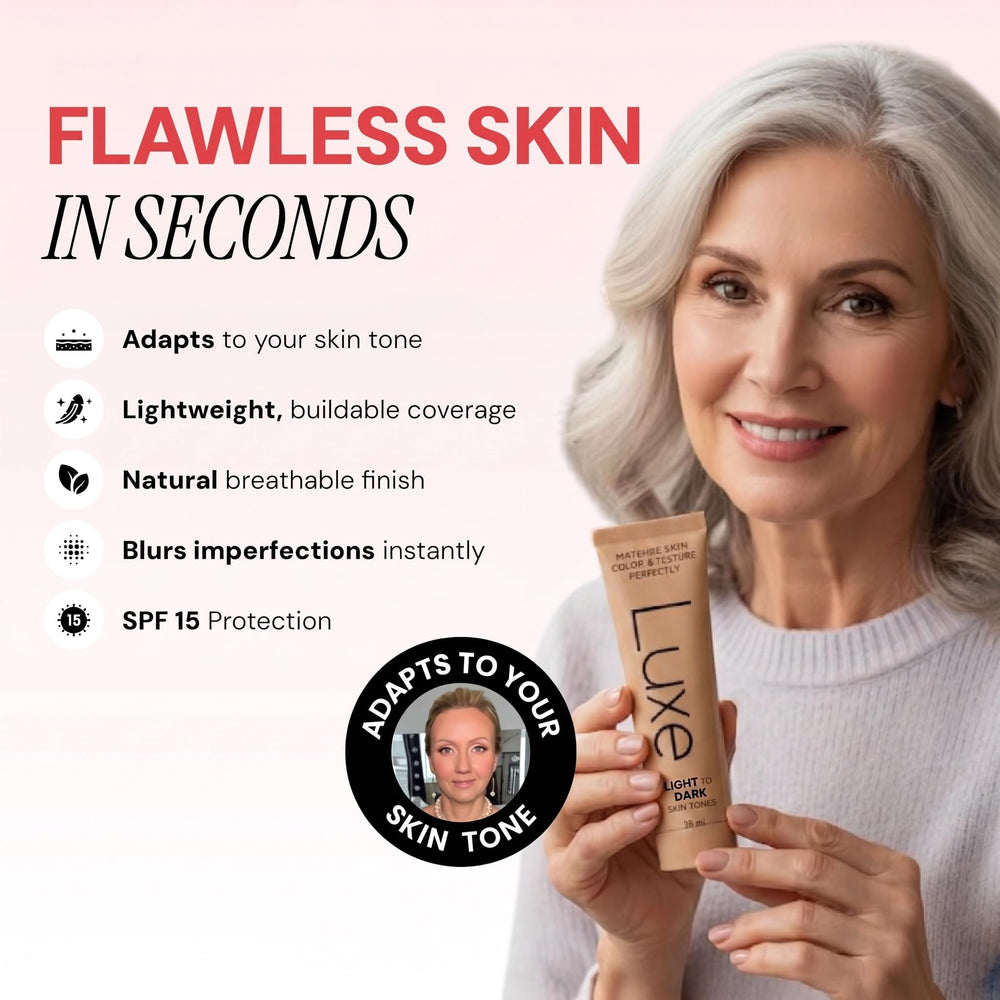 Luxe brush applying foundation illustrating easy blending and natural finish