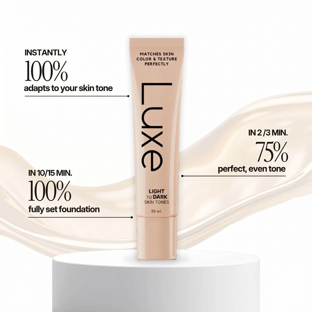 Luxe lifestyle portrait wearing foundation demonstrating real-world, even tone