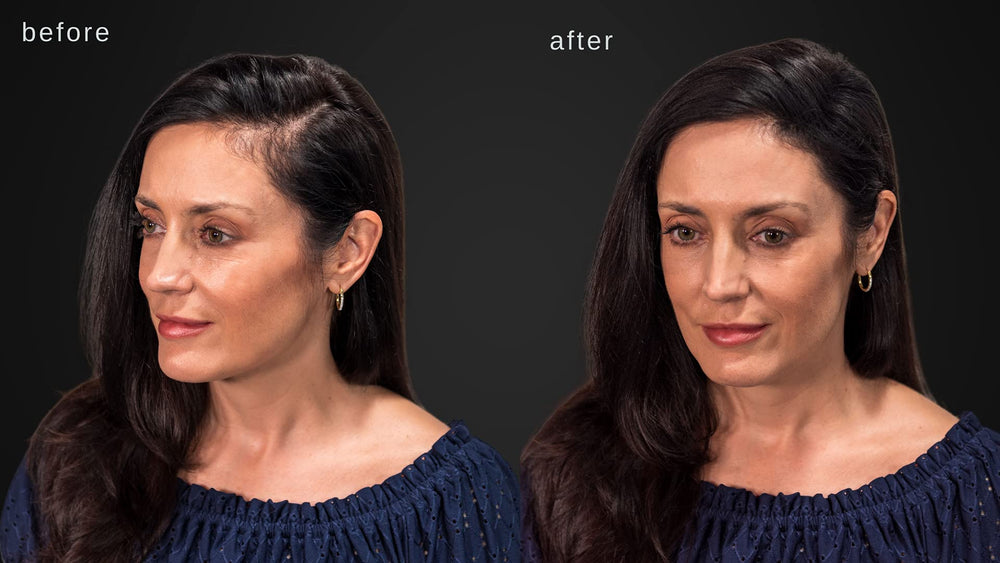 LUXE Hair Building Fibers black shade blend on roots