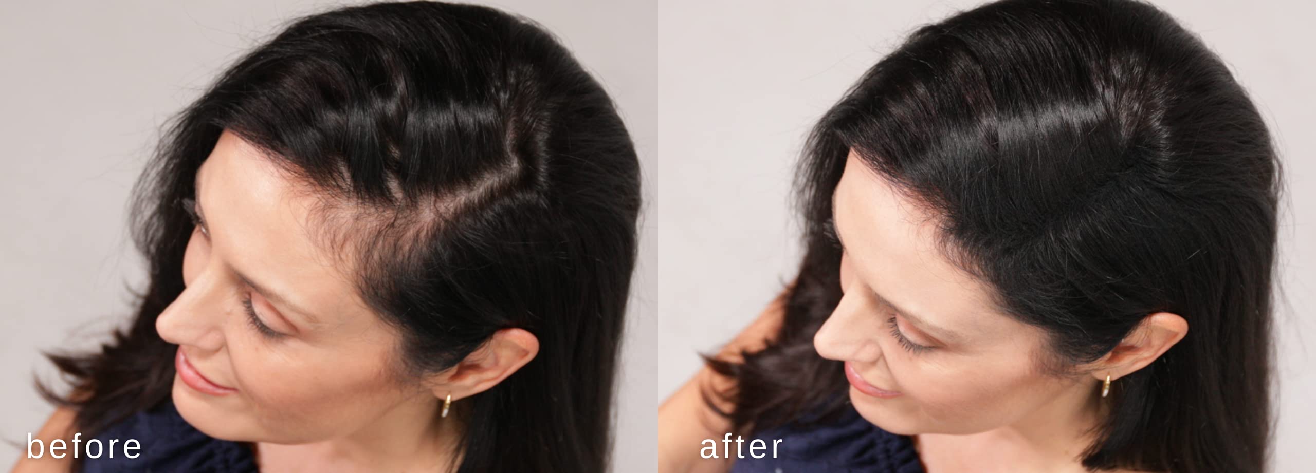 LUXE Hair Building Fibers blending into thinning area