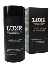 LUXE Hair Building Fibers front coverage for natural thinning concealment.