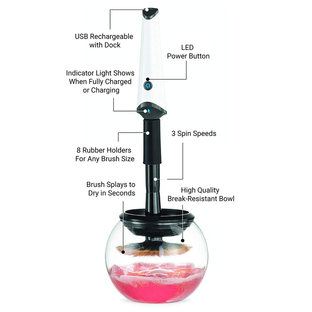 USB charging dock with solution bottle highlighting convenient charging and sanitizing setup