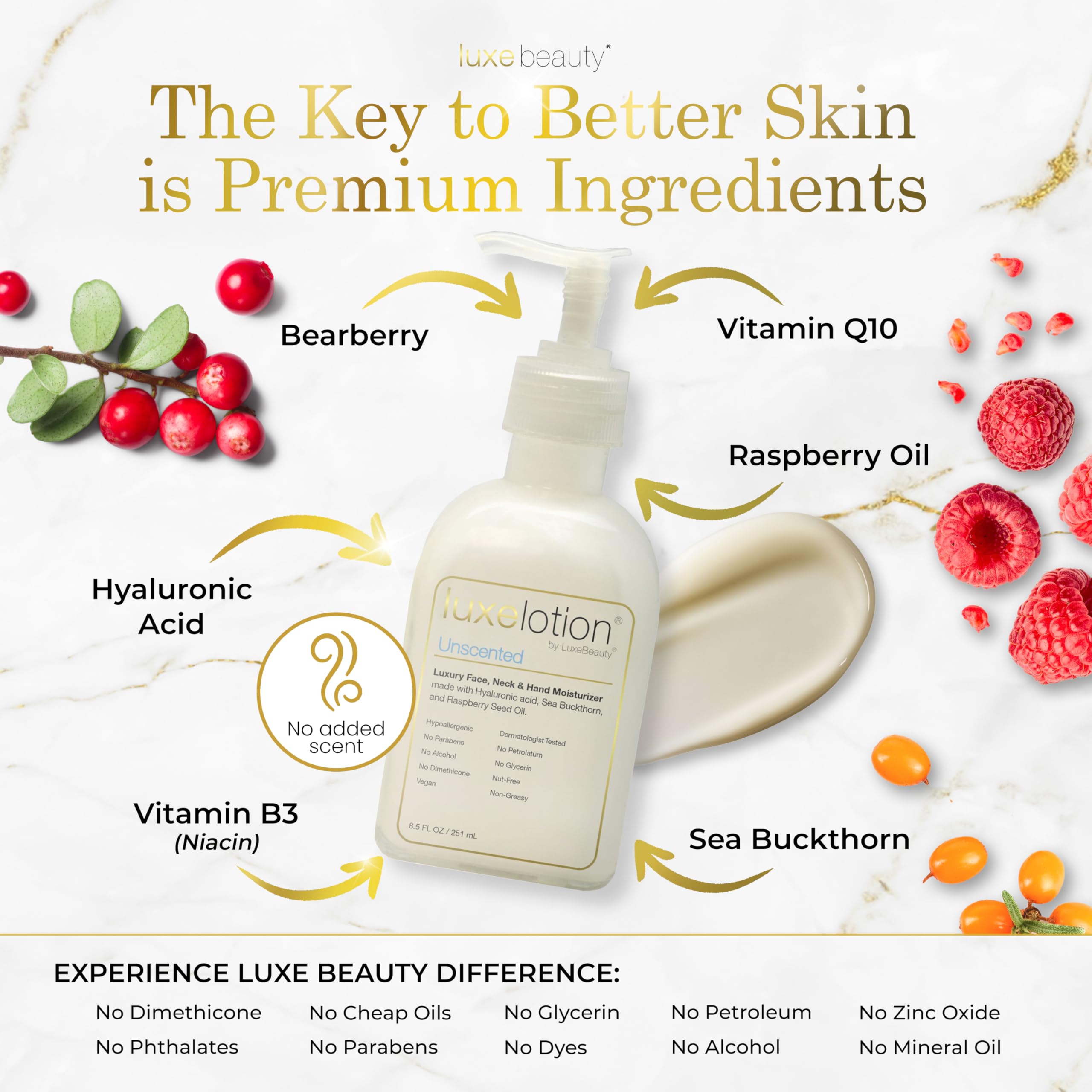 LUXEBEAUTY LuxeLotion with hyaluronic acid for deep hydration