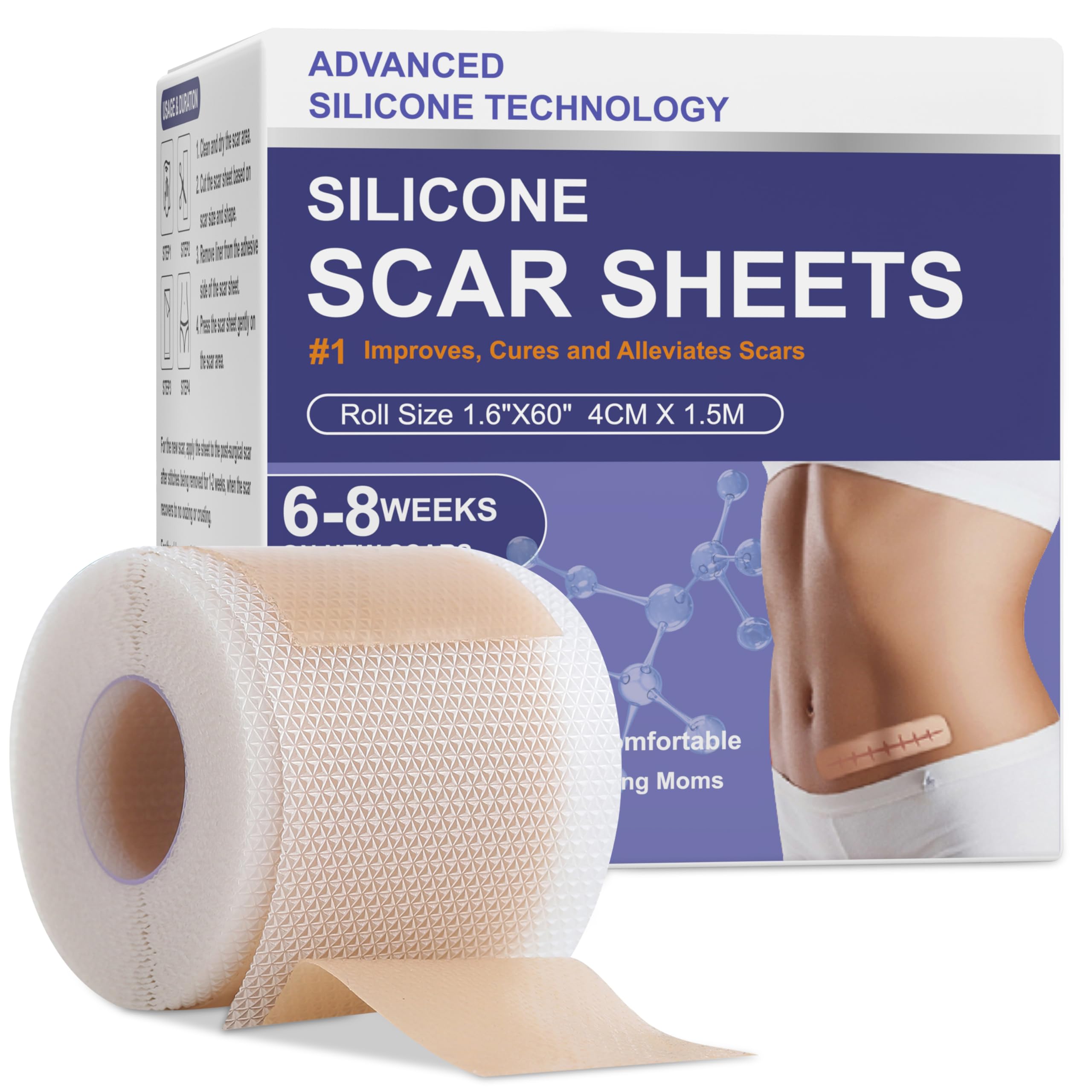 LUXEFUS silicone scar sheets roll shows flexible medical-grade coverage for post-surgery care