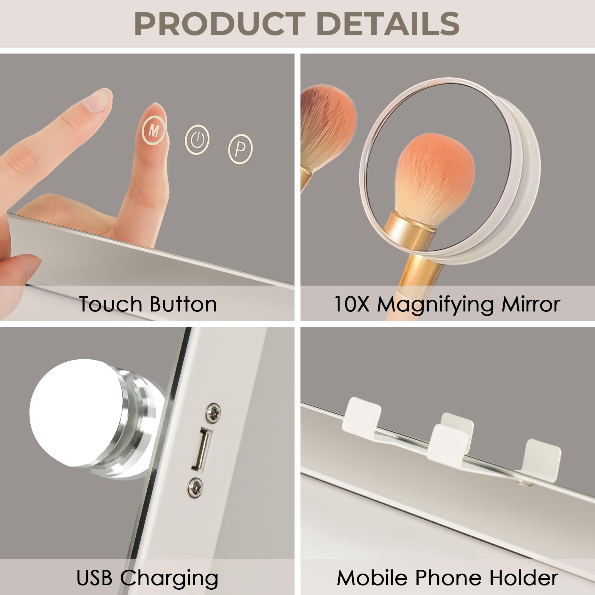 LuxeVue vanity mirror USB charging keeps devices powered.