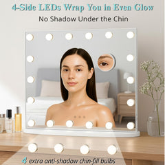LUXFURNI vanity mirror 3-color lights — warm, neutral, cool settings for any look.