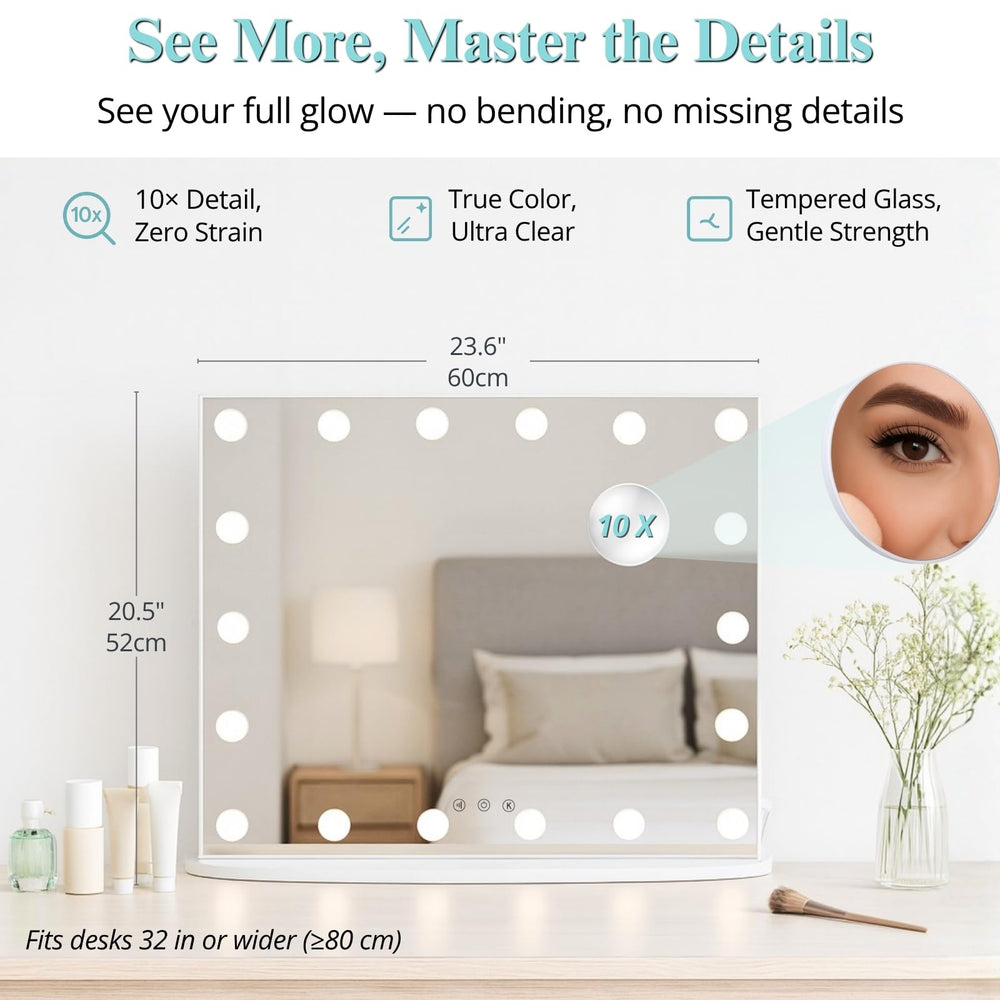 LUXFURNI vanity mirror 360-degree illumination — evenly lit for precise detail work.