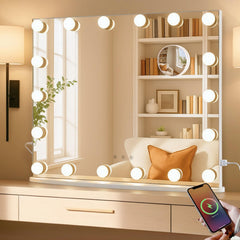 LUXFURNI vanity mirror with LED bulbs — front view for shadow-free makeup application.