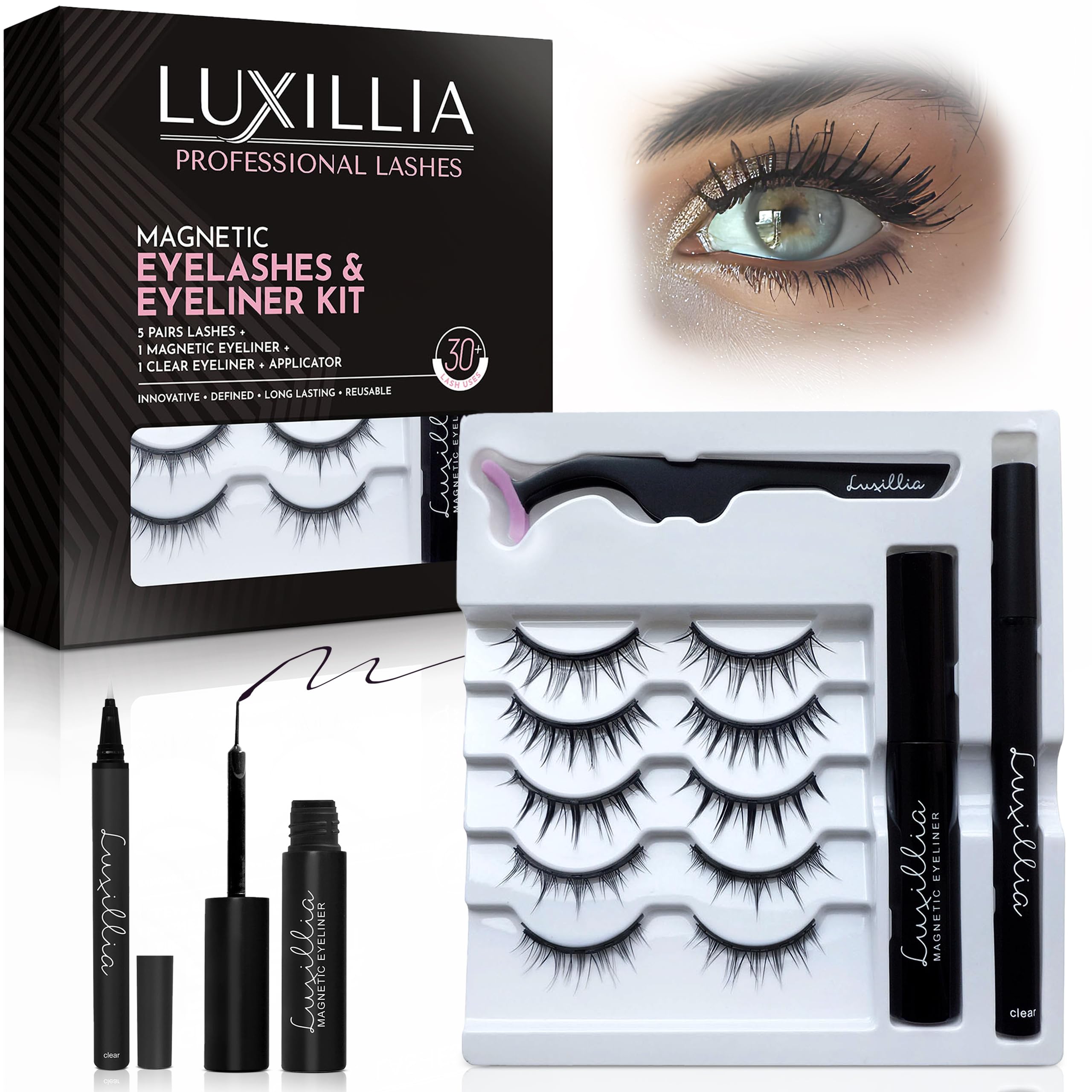 Luxillia Magnetic Eyelashes Kit front view showing glue-free application
