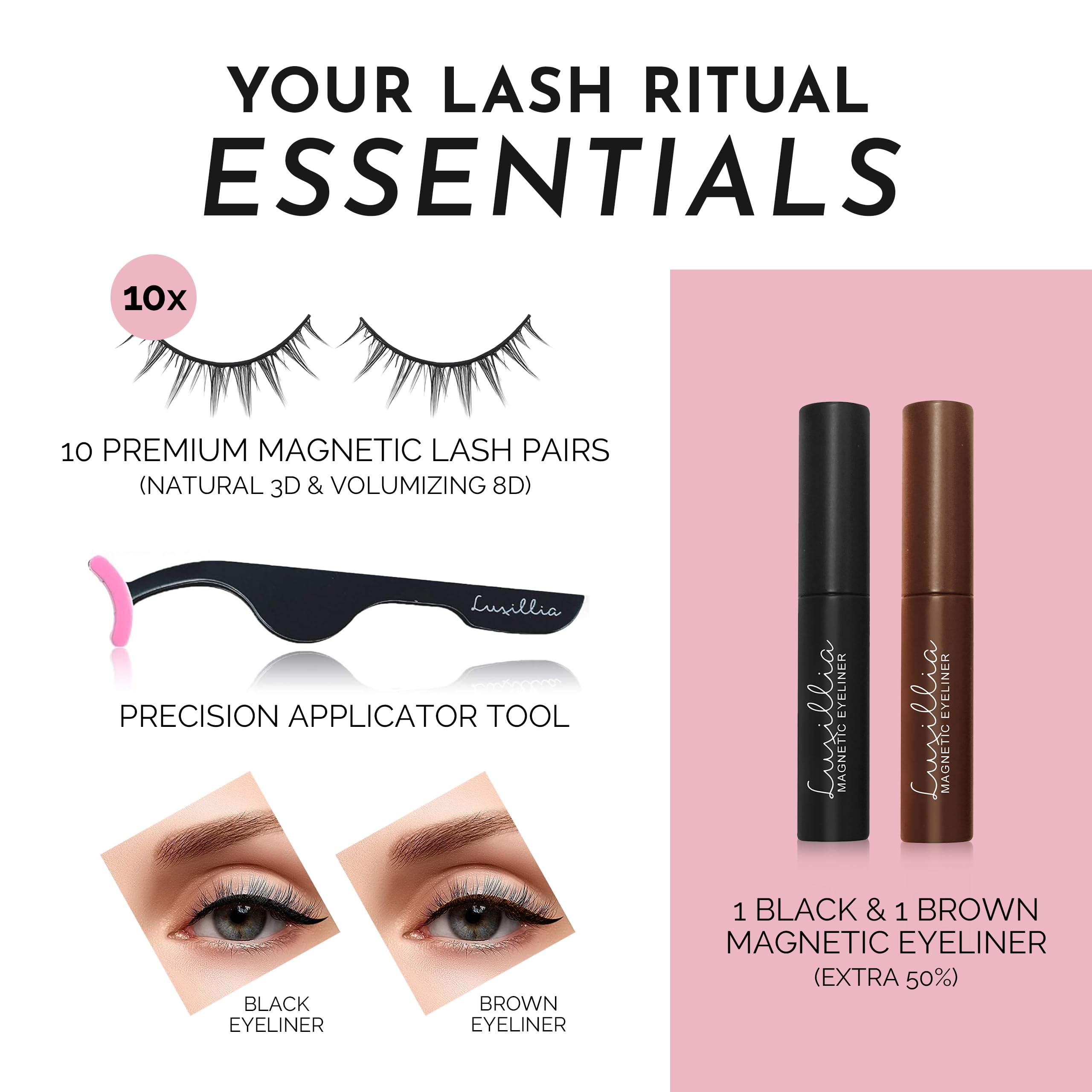 Luxillia Magnetic Eyelashes Kit: applicator in use for precise lash placement.