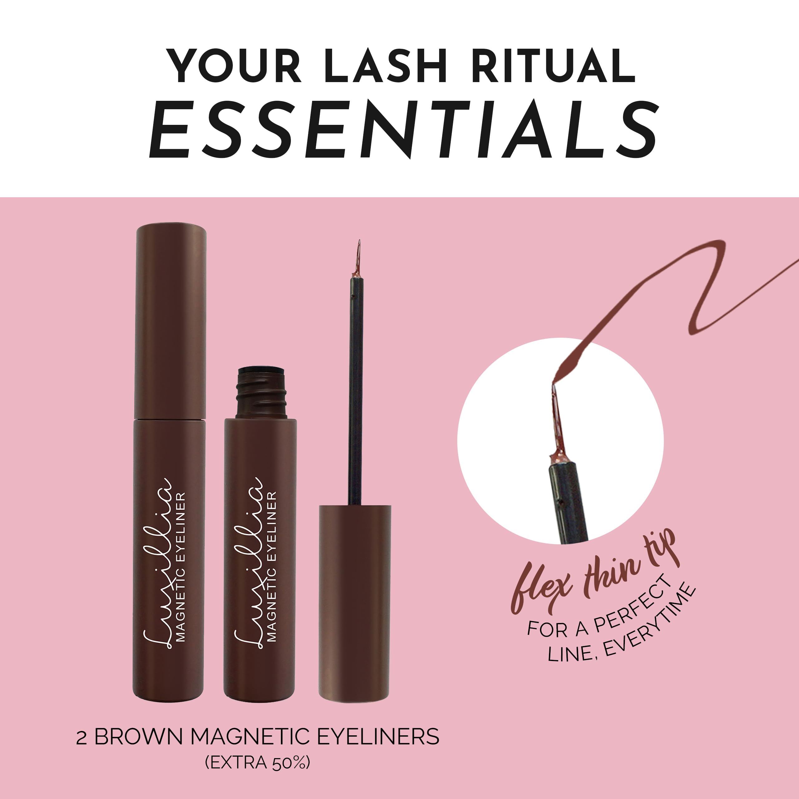 Luxillia brown magnetic eyeliner on skin demonstrates even line.