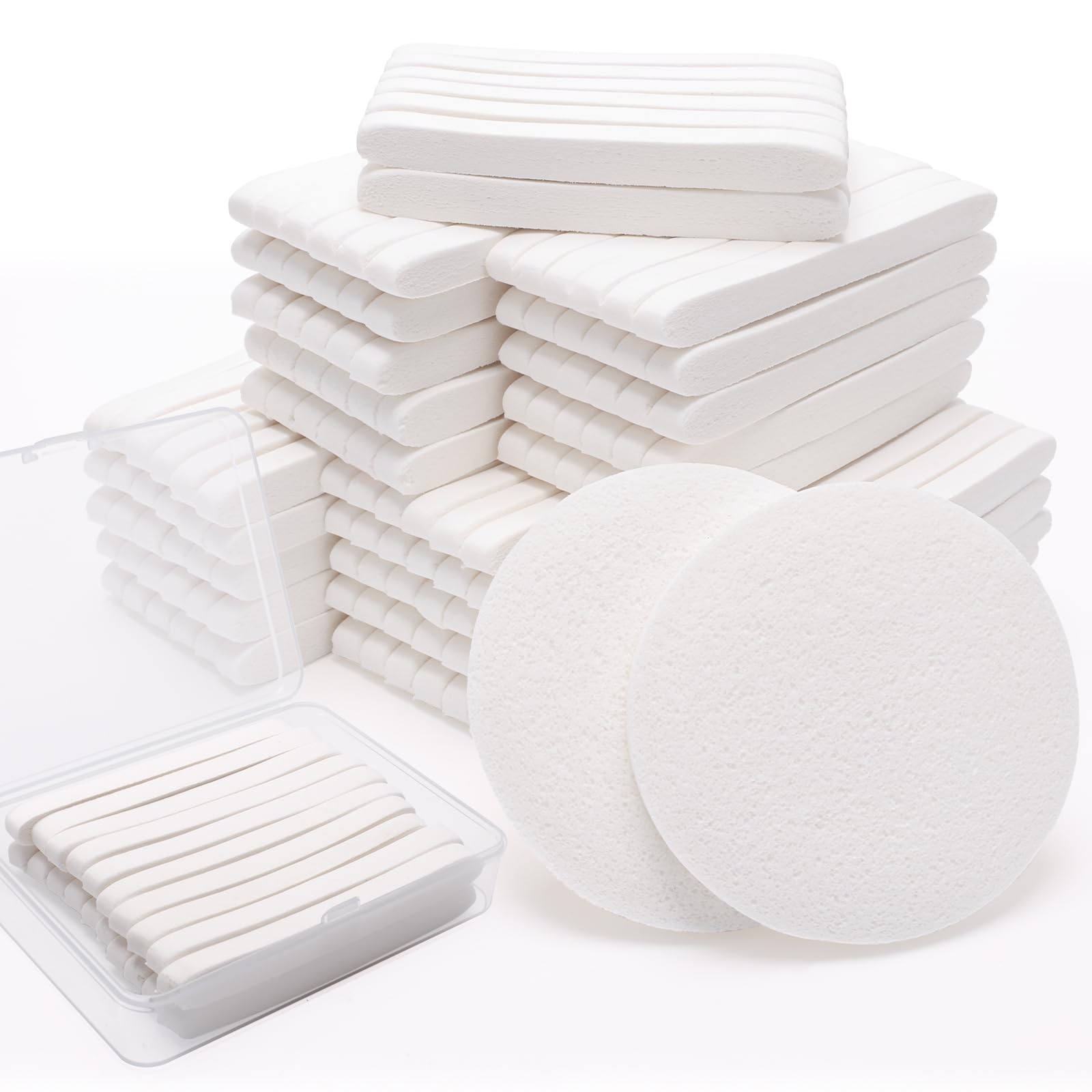 Luxiv compressed facial sponge pack, side view, portable cleansing tool for on-the-go routines.