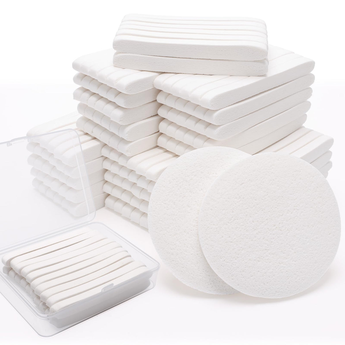 Luxiv compressed facial sponge pack, side view, portable cleansing tool for on-the-go routines.