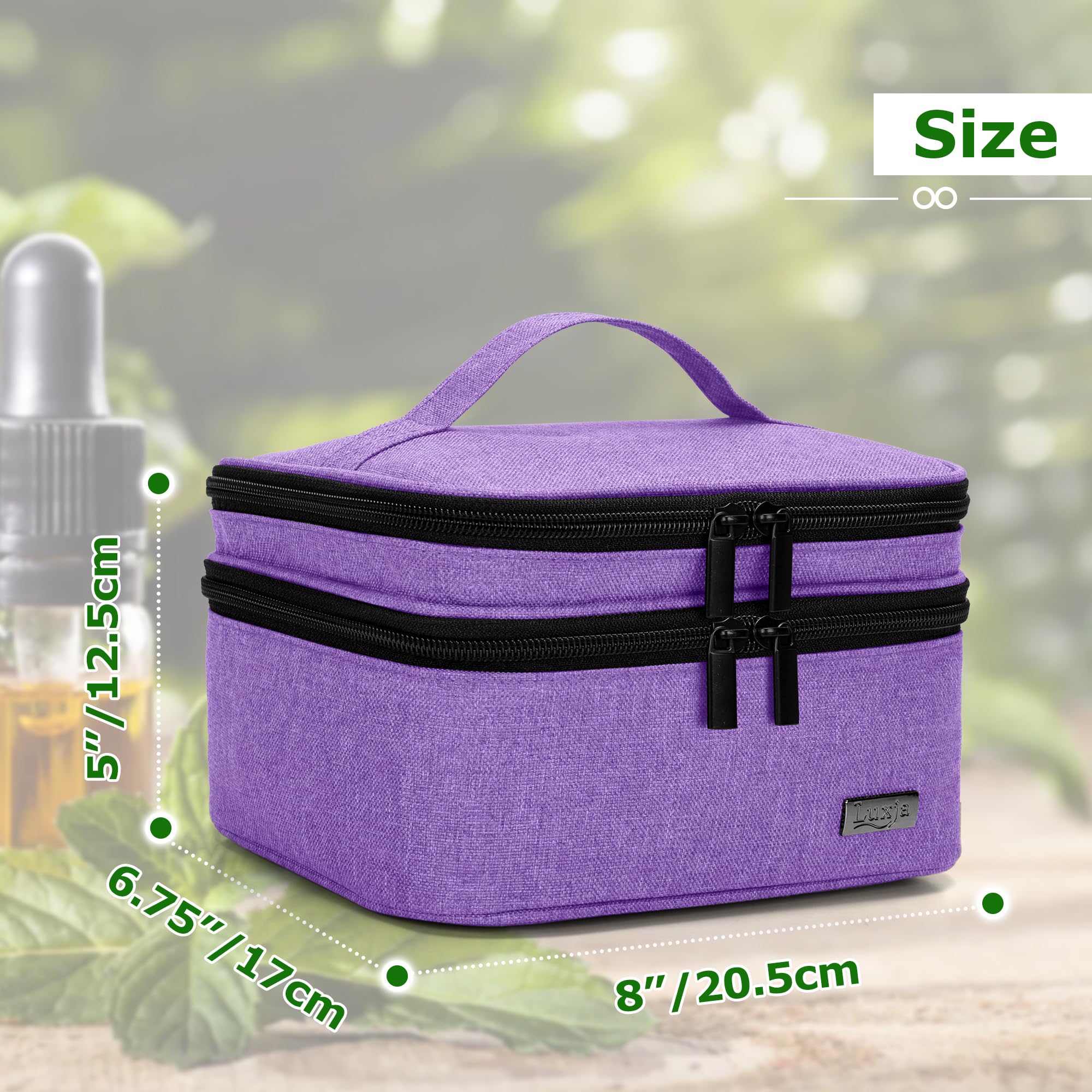 LUXJA essential oil carrying case fits roller bottles up to 3.5 inches tall.