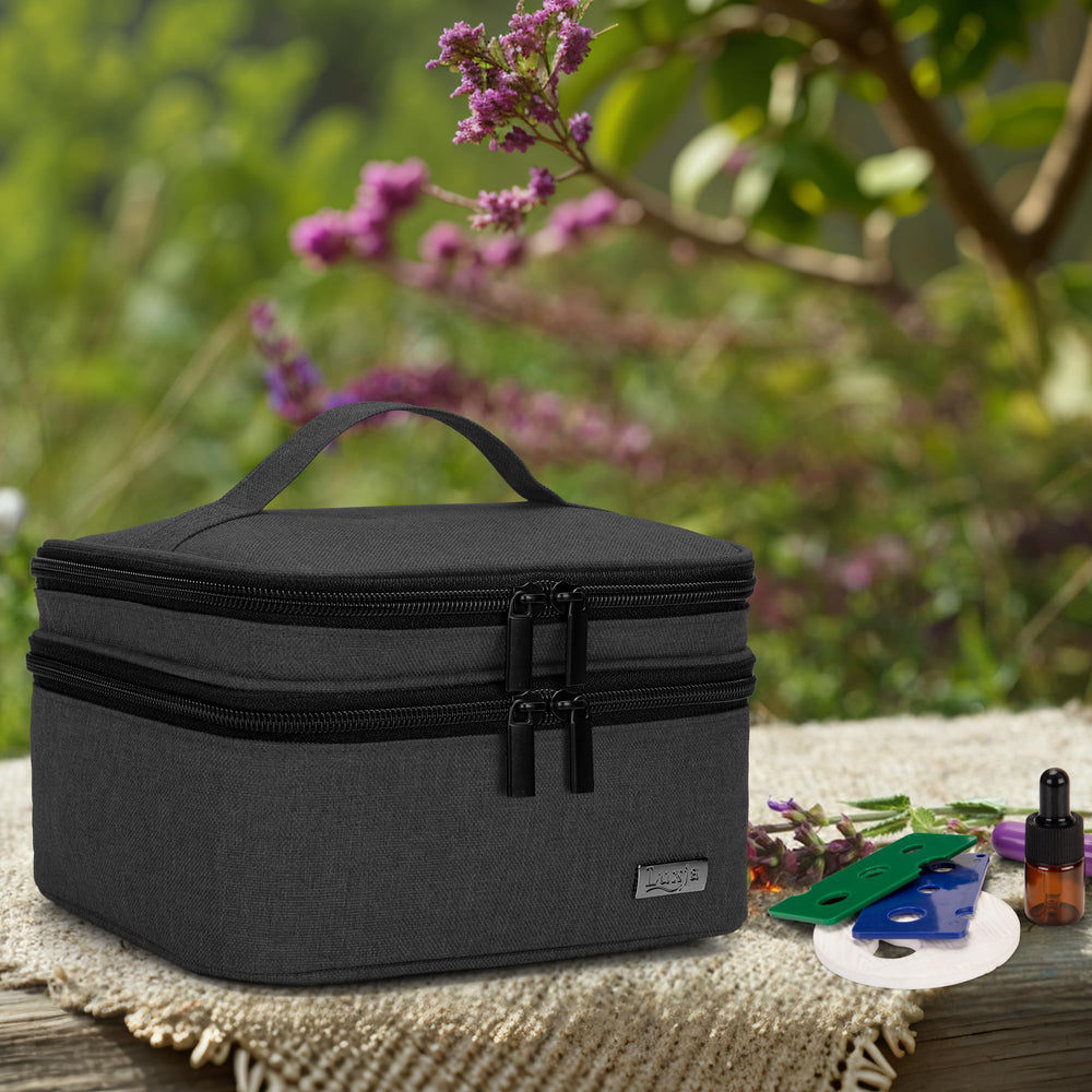 LUXJA Essential Oil Carrying Case compact dimensions fit in luggage.