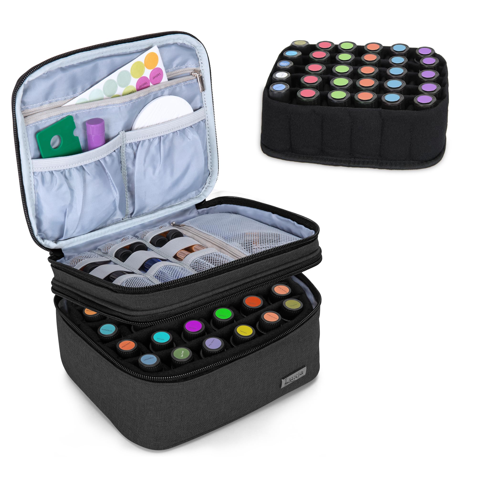 LUXJA Essential Oil Carrying Case exterior view shows compact travel-ready design.