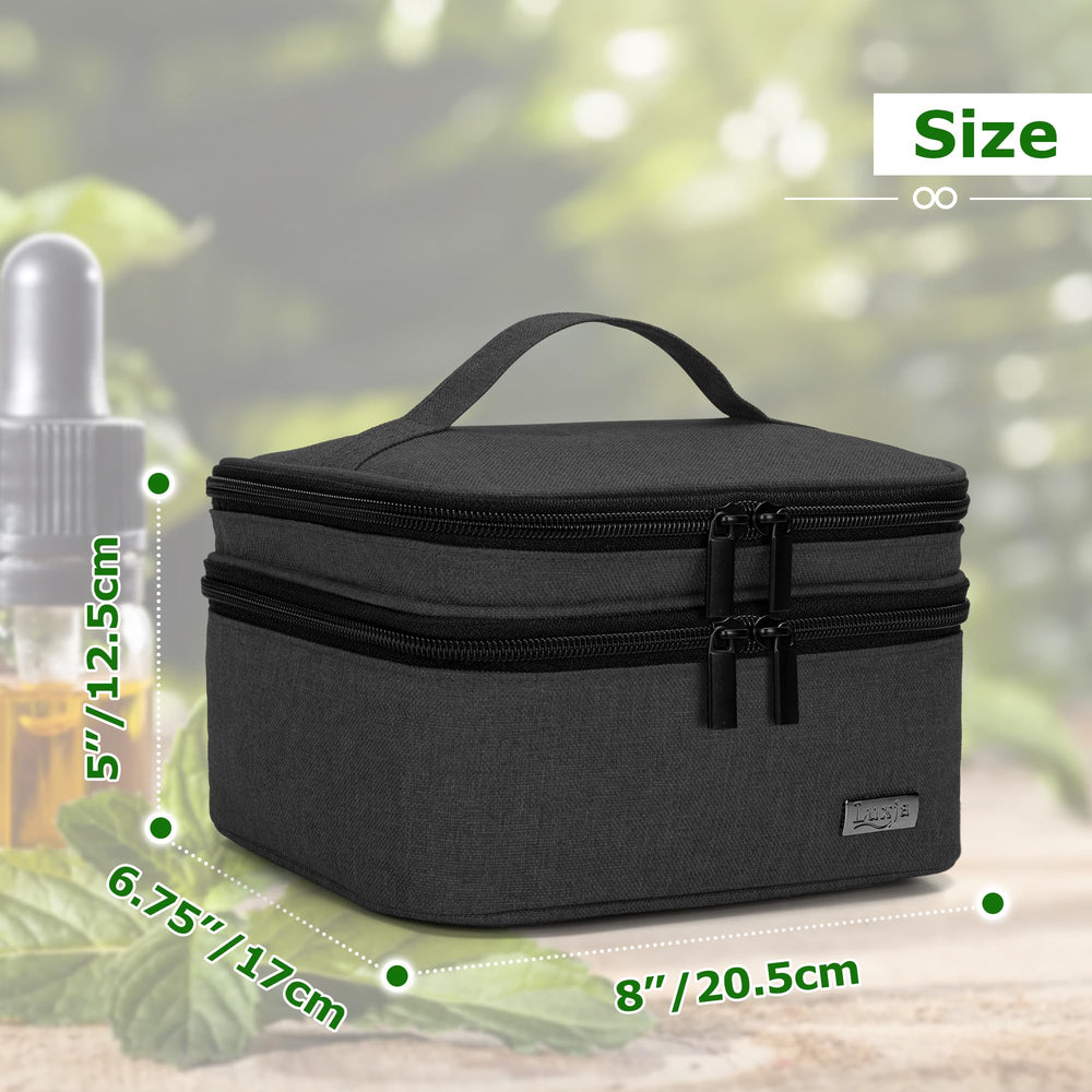 LUXJA Essential Oil Carrying Case sturdy top handle for upright transport.