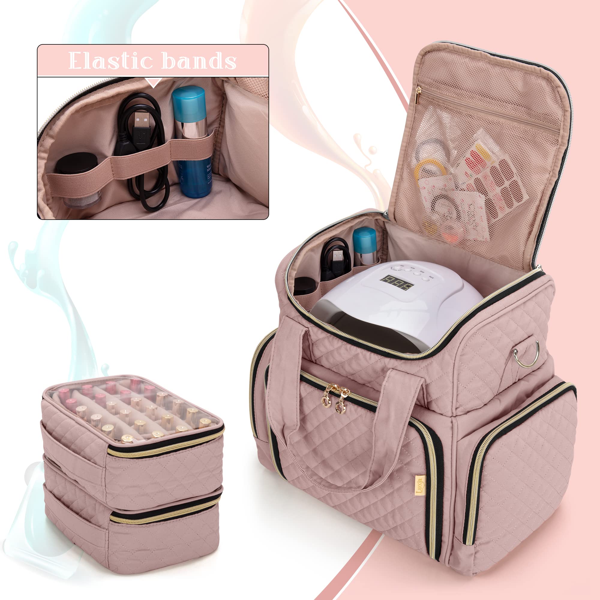 LUXJA Nail Polish Organizer bottom compartment open with two removable cases for bottles.