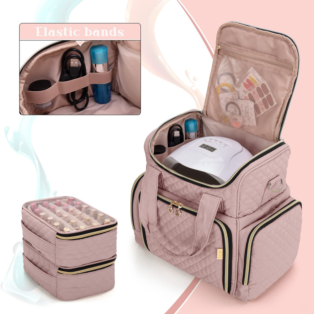 LUXJA Nail Polish Organizer bottom compartment open with two removable cases for bottles.