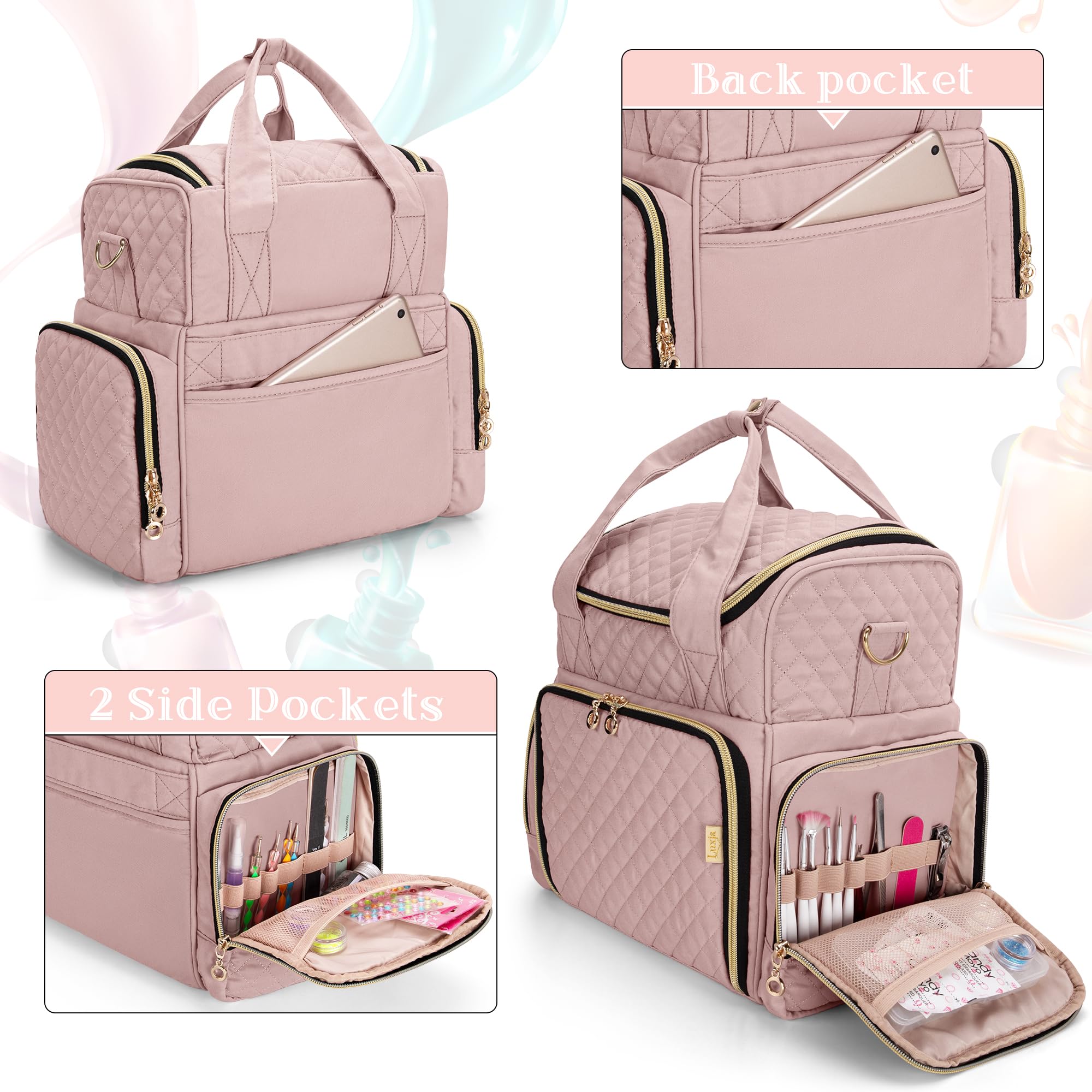 LUXJA Nail Polish Organizer nail lamp section space for regular dryer and tools.