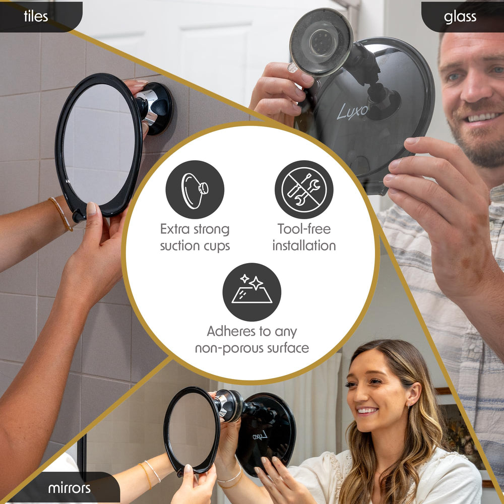 Luxo shower mirror adjustable tilt ball joint lets you set the perfect shaving angle