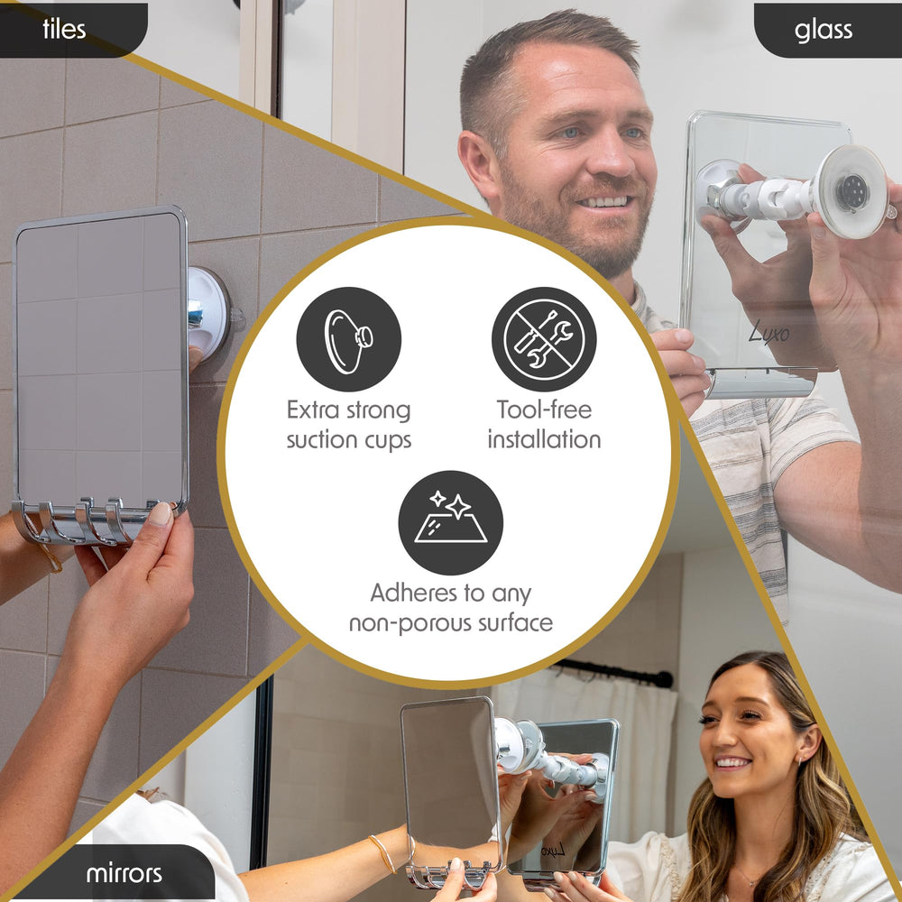 Luxo shower mirror shatterproof design stands up to daily shower use.