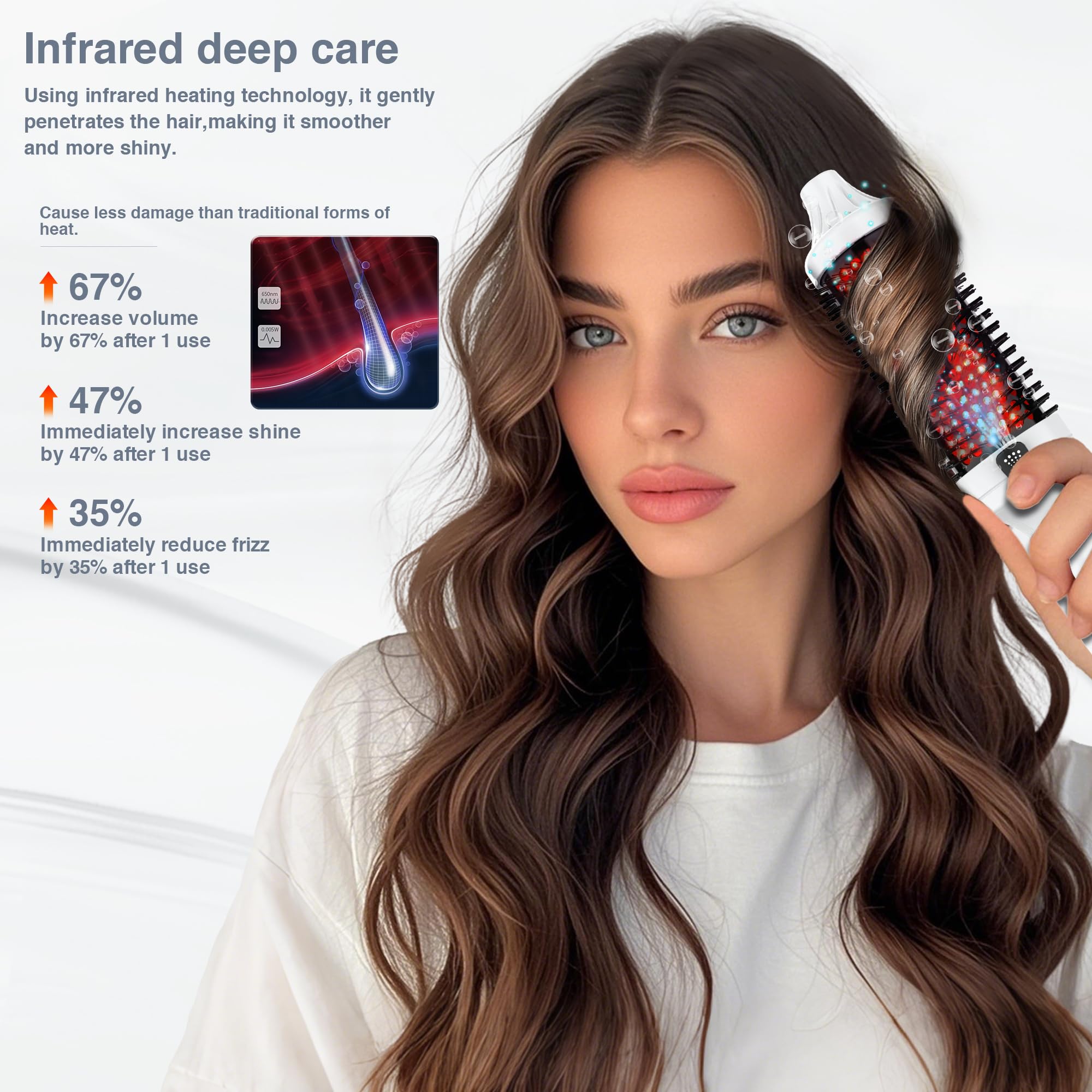 LuxRenew Plus Infrared Bounce Brush heat settings display highlighting precise temperature control for tailored styling.