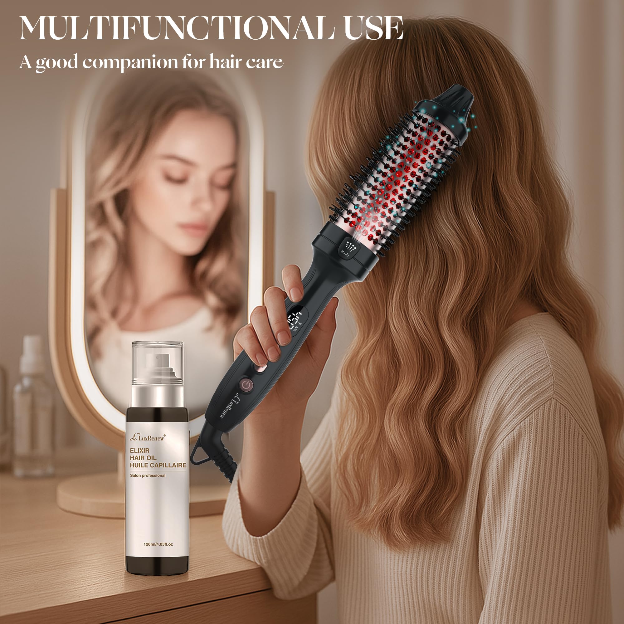 LuxRenew Plus brush in use delivering quick, versatile styling