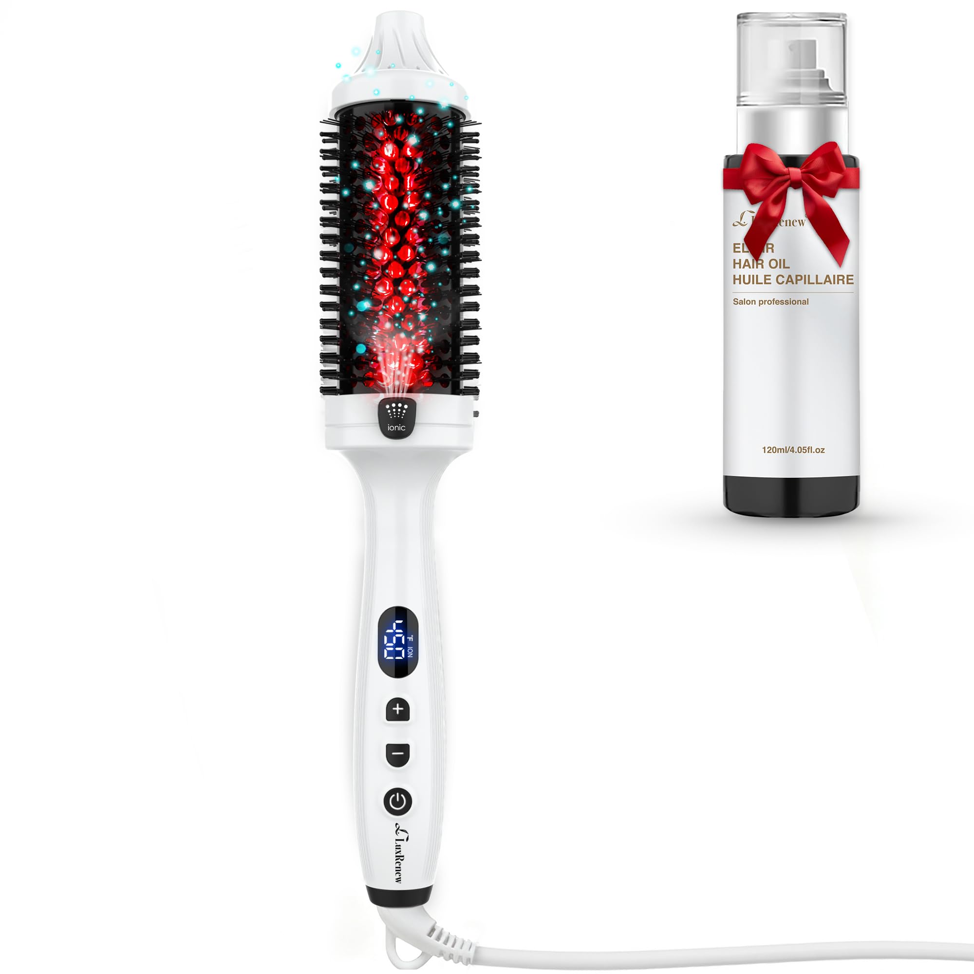 LuxRenew Plus Infrared Bounce Brush white front view for frizz control and smooth blowouts.
