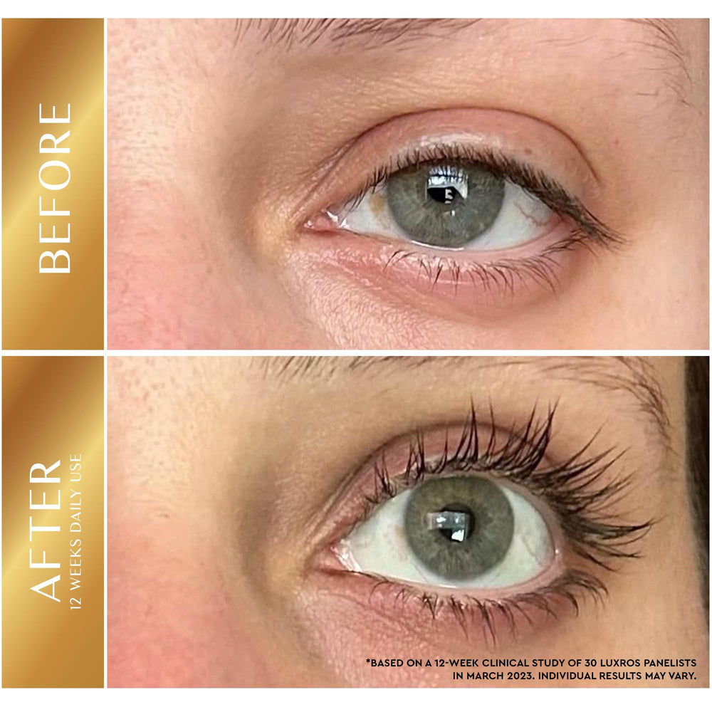 LUXROS Eyelash Growth Serum applied along upper lash line