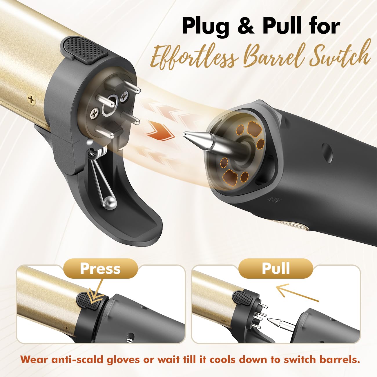 Luxspire rotating curler safety stand, glove, and storage bag for safe travel.