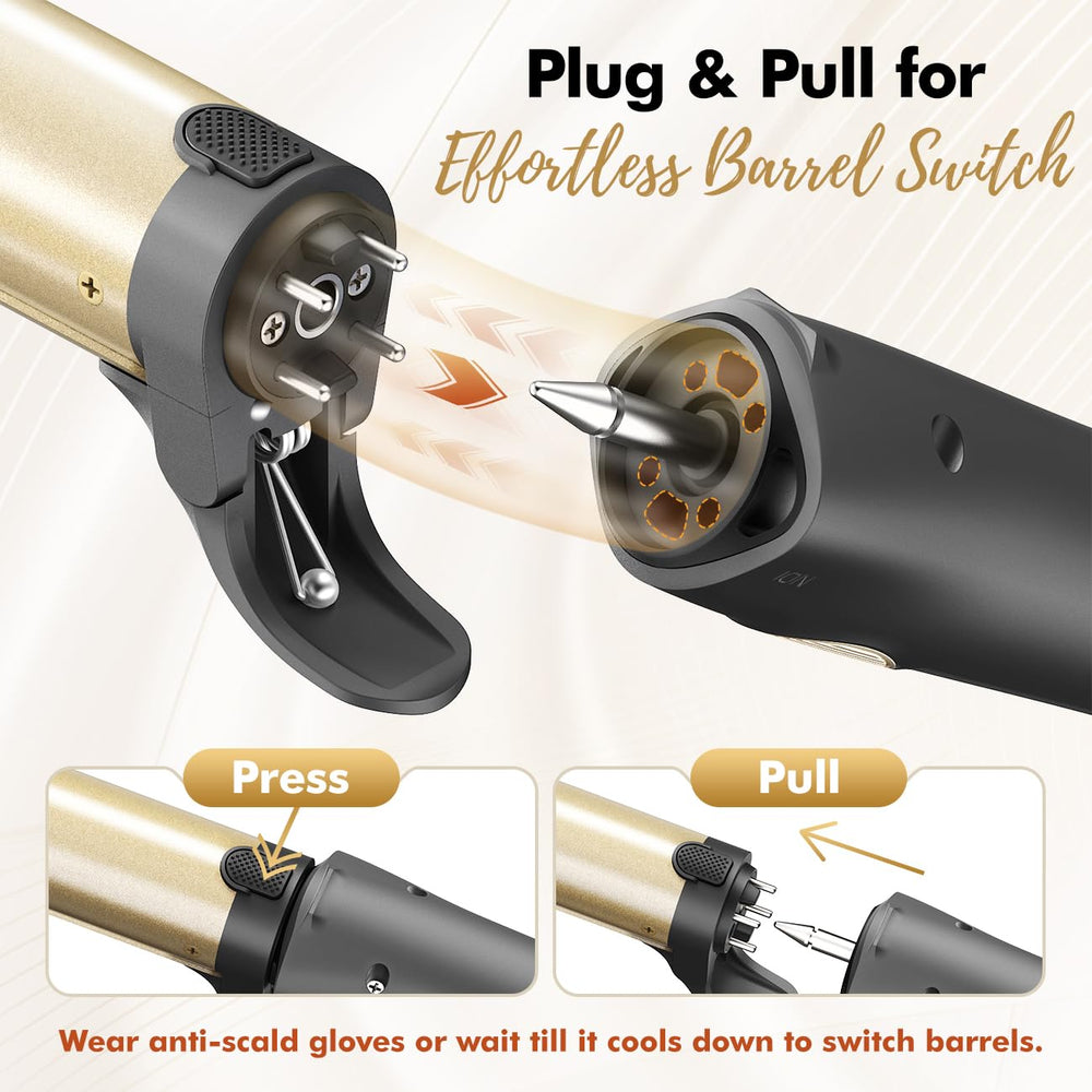 Luxspire rotating curler safety stand, glove, and storage bag for safe travel.