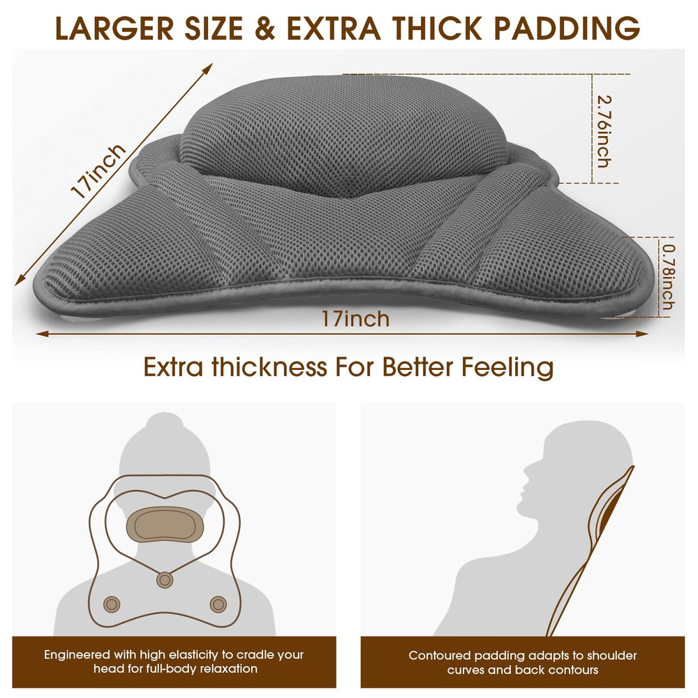 LuxStep bath pillow's head-neck support helps comfortable neck alignment during soaks.