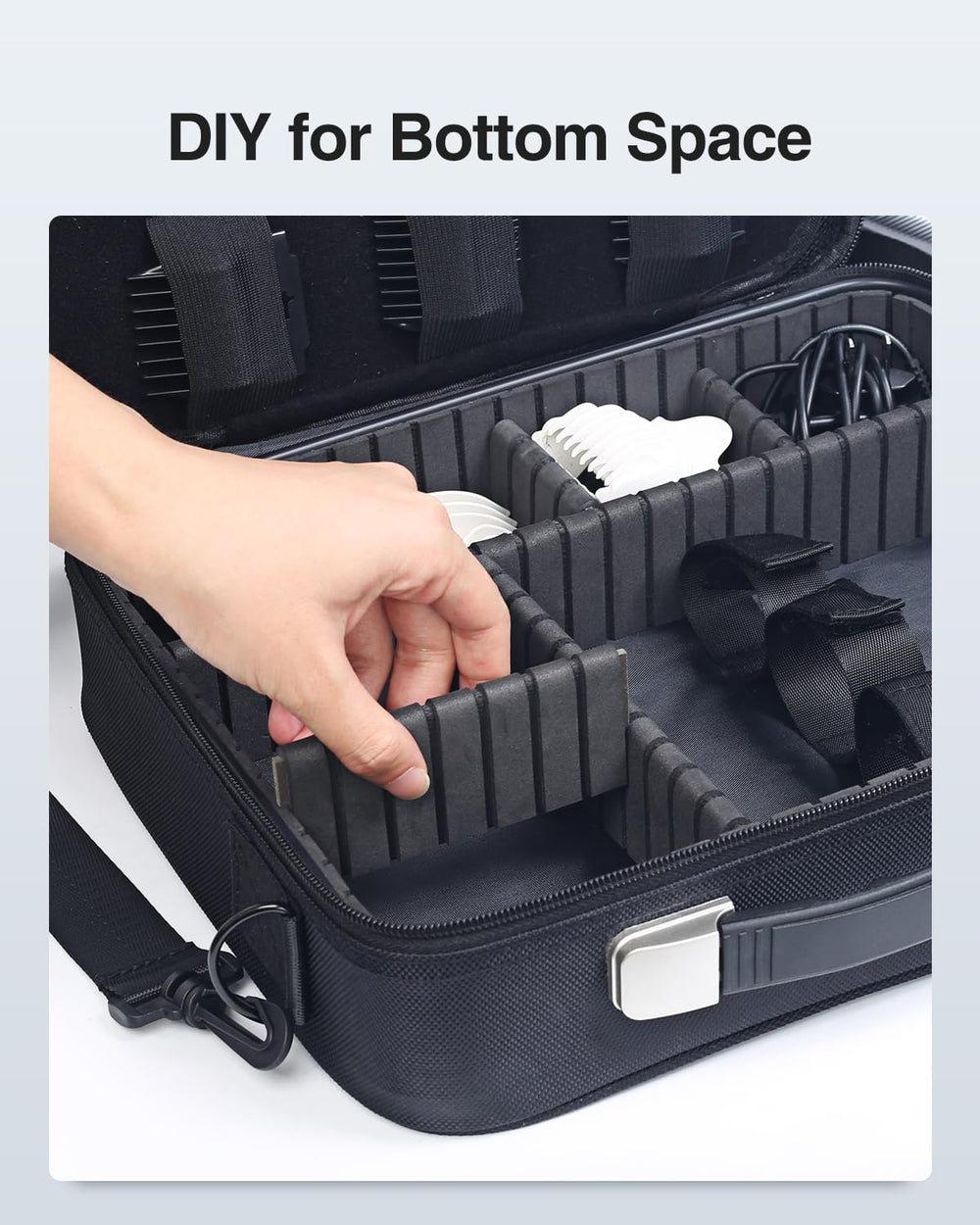 Luxtude Large Barber Case bottom section secures clippers and trimmers with Velcro straps.