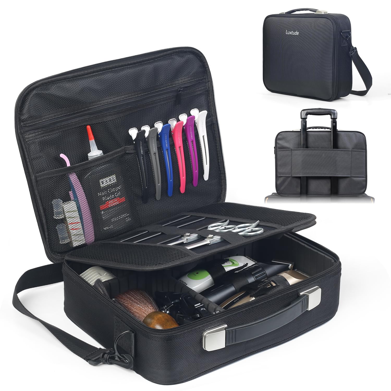 Luxtude Large Barber Case exterior view highlighting travel-ready design for on-the-go barbers.