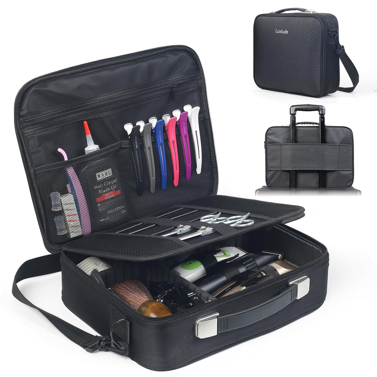 Luxtude Large Barber Case exterior view highlighting travel-ready design for on-the-go barbers.