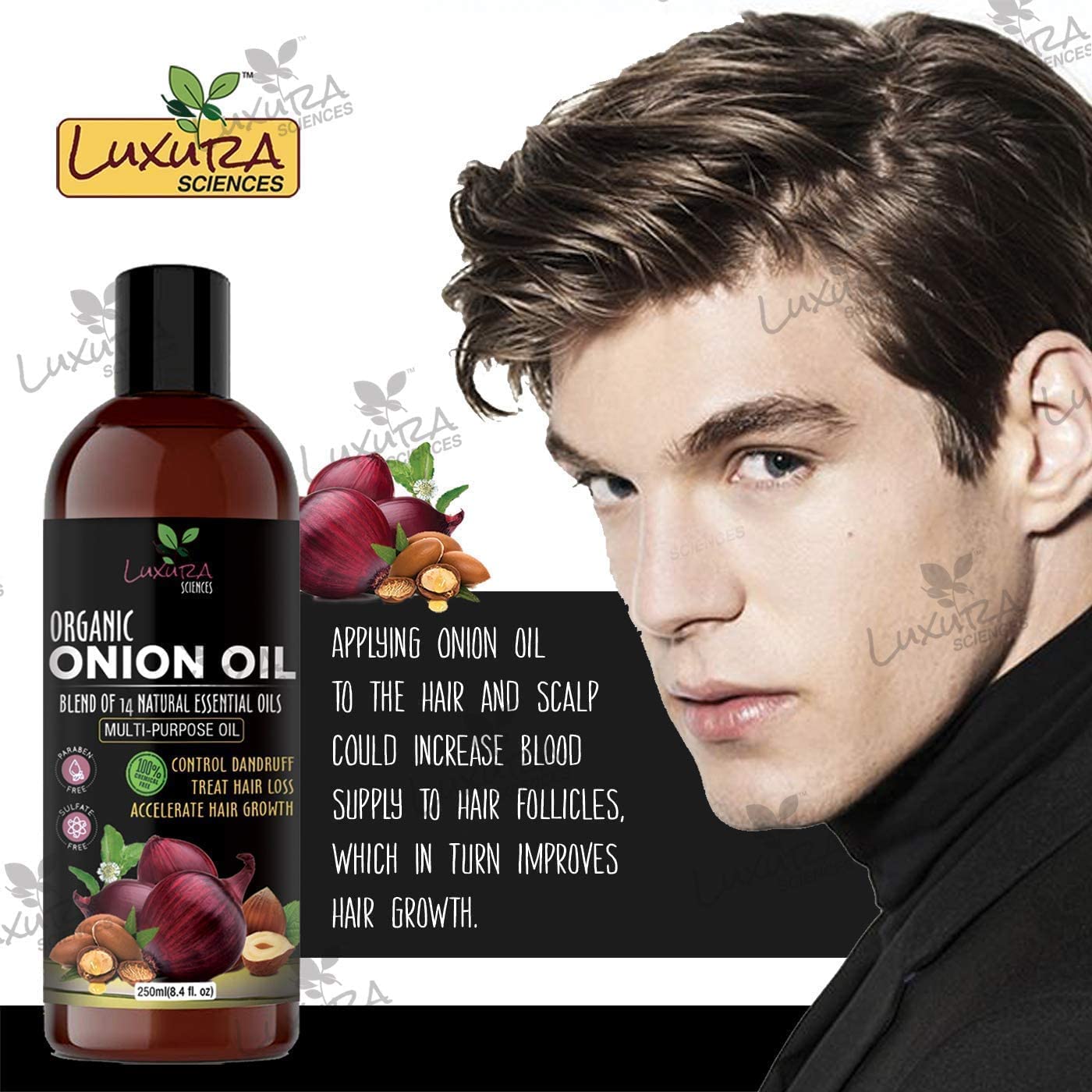 Luxura Sciences Mezcla de Aceites Esenciales, beneficios para fortalecimiento y cabello suave.