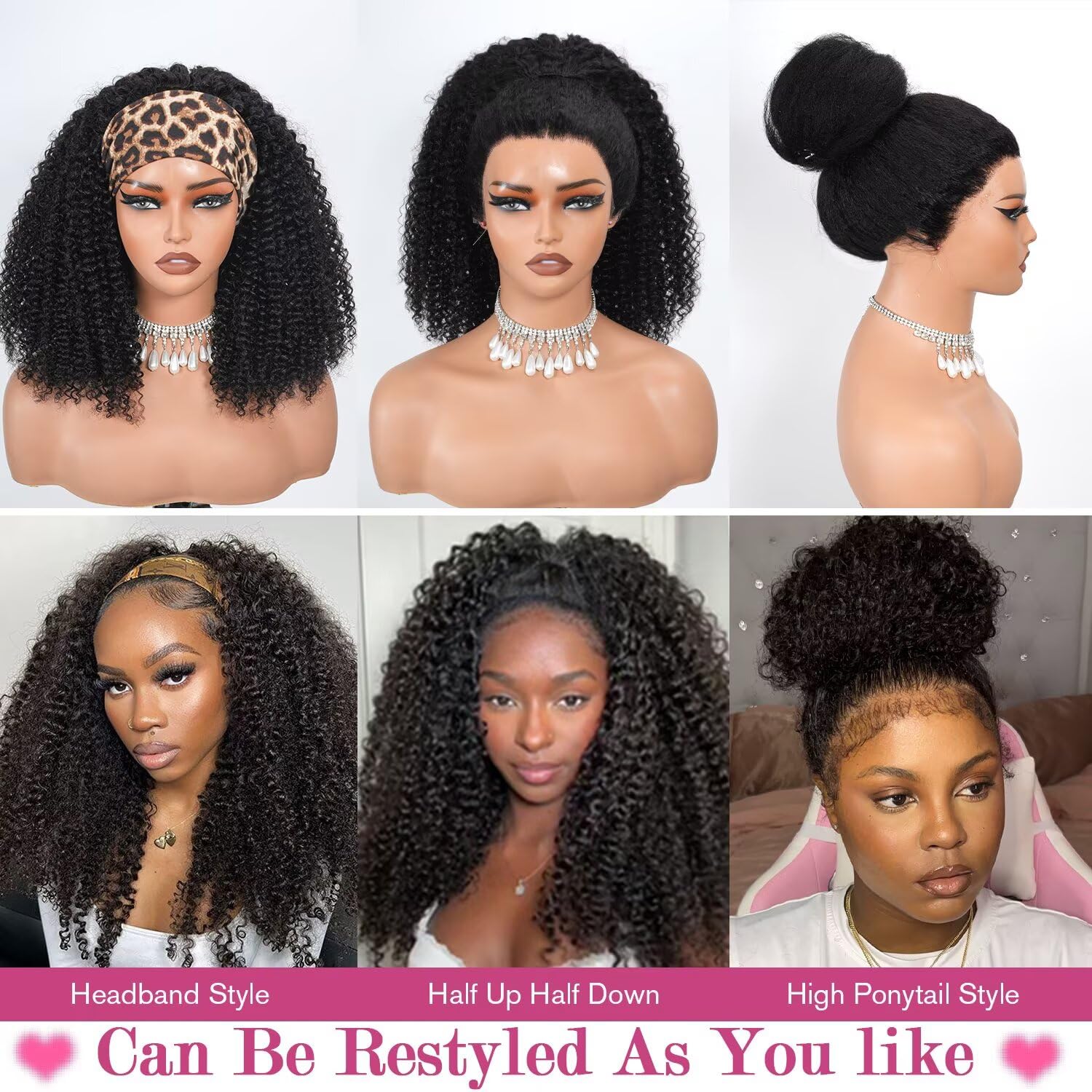 LUXYROSE kinky curly half wig highlights 3-in-1 design for flexible styling options.