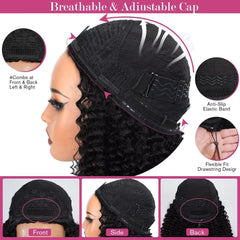 LUXYROSE kinky curly half wig includes a drawstring around cap for adjustable fit.