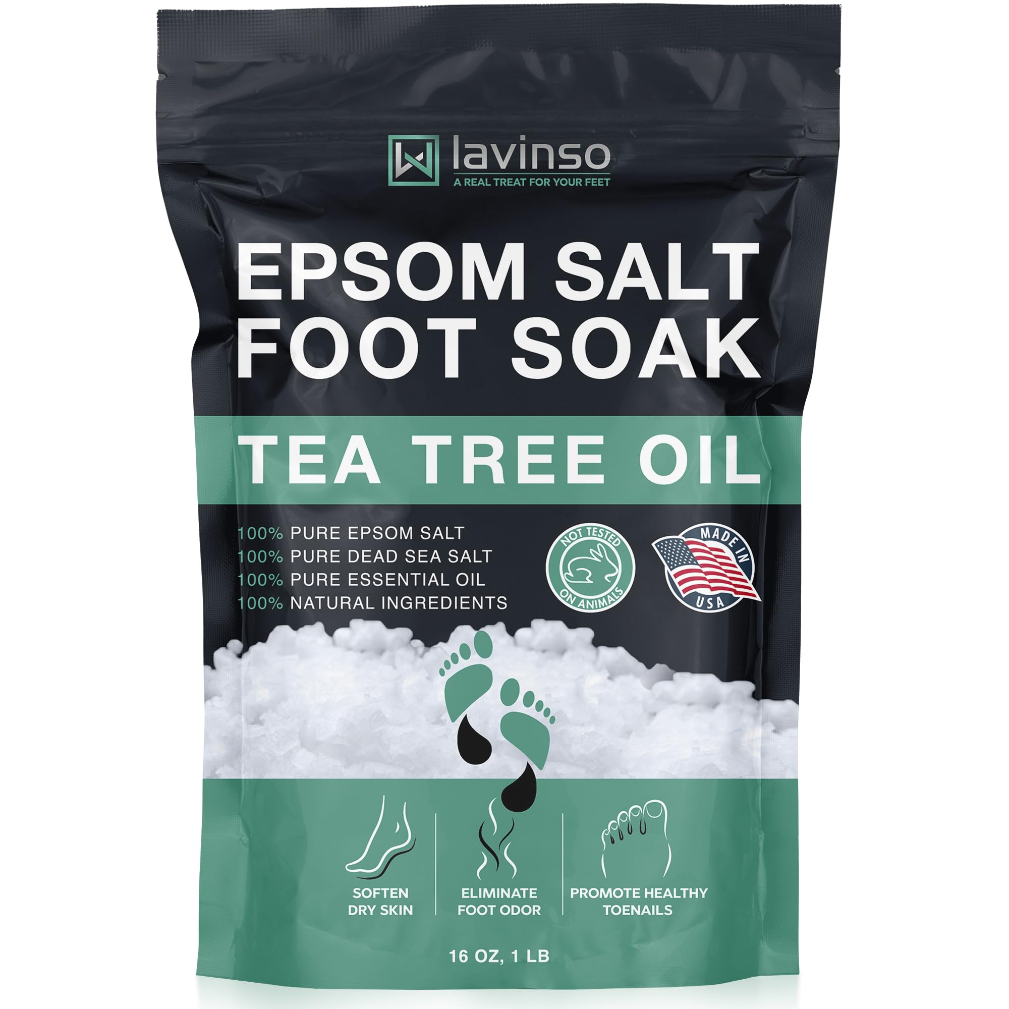LV LAVINSO Tea Tree Foot Soak bottle pours for post-workout foot refresh