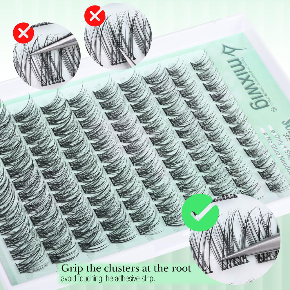 Lvmixwig wispy 16mm lash clusters closeup showing extended length and definition