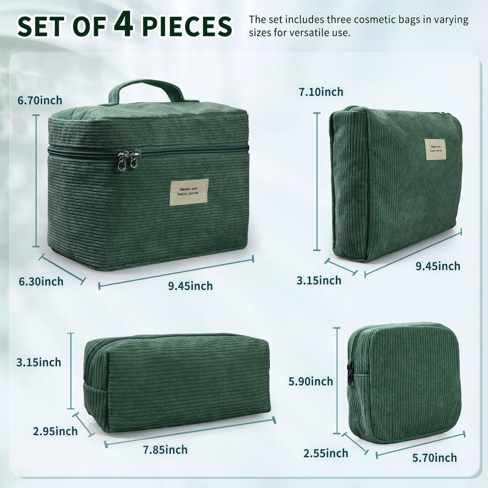 LVWNM medium corduroy makeup bag green stores daily cosmetics on the go.