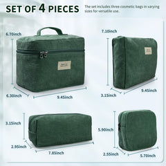 LVWNM medium corduroy makeup bag green stores daily cosmetics on the go.