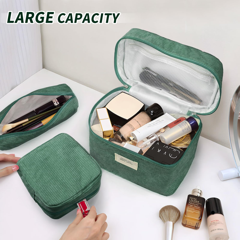 LVWNM quilted corduroy travel pouch green enhances organization during trips.
