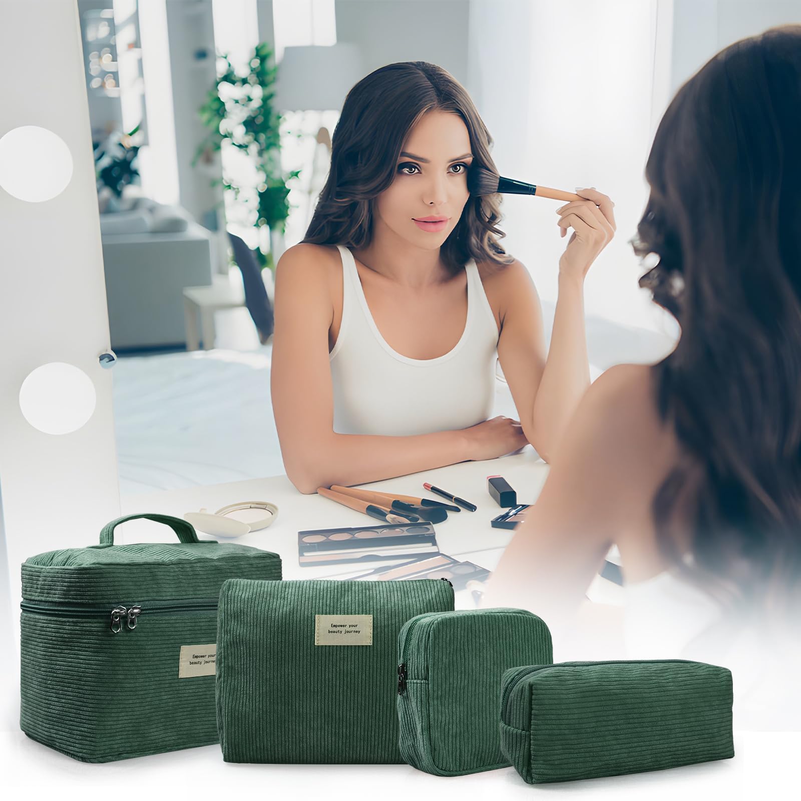 LVWNM small corduroy makeup bag green ideal as a compact wallet.